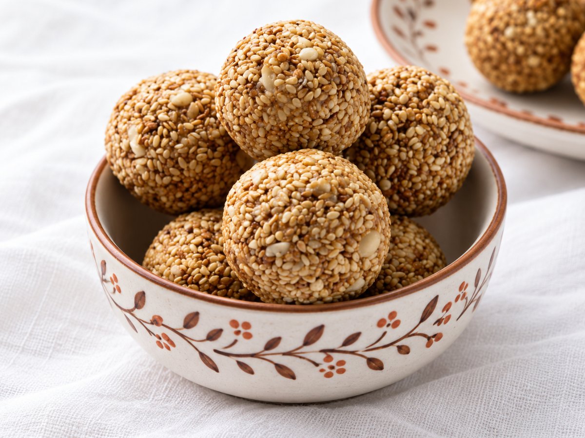 Til Laddu (ਤਿਲ ਲੱਡੂ), homemade by Punjabi home cooks